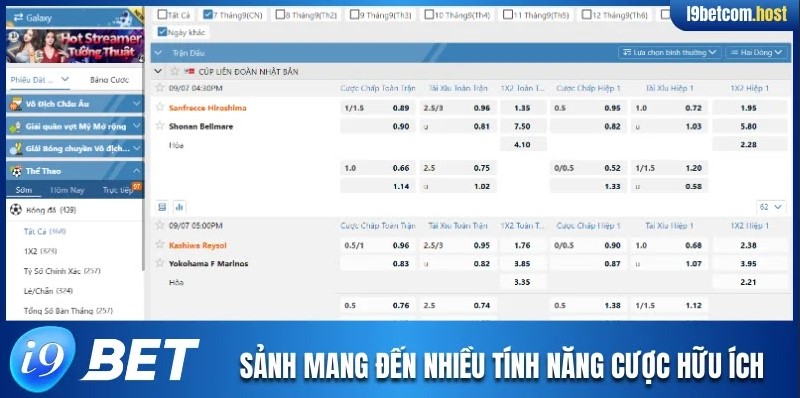Sảnh mang đến nhiều tính năng cược hữu ích